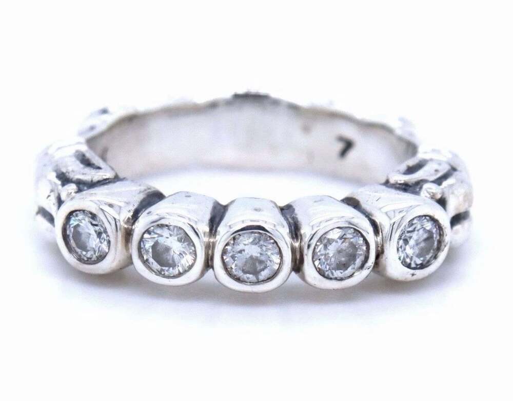 Lagos Caviar 5 diamond stacking ring Sterling Silver 6.8 Grams Size 7.75
